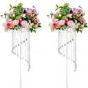 Flower Vases Wedding Centerpieces, 2 Pcs 16" Tall Clear Acrylic Decoration Vase Stands with Crystal Bead, Elegant Geometric Flowers Stand for Wedding Birthday Party Event Decoration