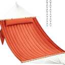CHULIM Double Quilted Fabric Hammock with Hardwood Spreader Bars and Pillow 450 LBS Capacity 2 Person Large Hammock for Outdoor Patio Backyard Poolside - Terracotta