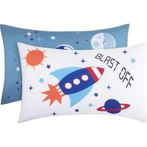 Everyday Kids 2-Pack Standard Size Pillowcases fit Pillows 20 x 26 -100% Soft Breathable Microfiber - Perfect for Toddler Little Boy Twin/Full Size Bed - Space