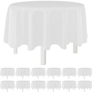 White 12 Pack Plastic Tablecloths 84" Disposable Round Table Cloth Plastic Table Cover for Party Disposable Tablecloths