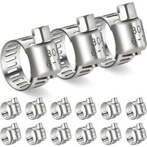 Hose Clamp,15PCS Stainless Steel Hose Clamps with Worm Gear, Adjustable 1/4'' to 7/16'' (6-12mm) for Plumbing, Automotive, and Mechanical Applications