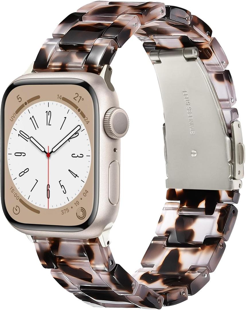 V.R.HOPE Resin Watch Band Compatible with Apple Watch Band for Women 38mm 40mm 41mm 42mm Tortoise Starlight Fashion Lightweight Bracelet Strap for iWatch Series 11/10/9/8/7/6/5/4/3/2/1/SE3(Tortoise starlight)