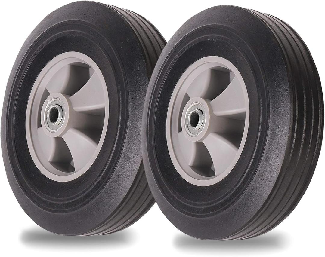 (2-Pack) AR-PRO 10" x 2.5" Flat Free Solid Rubber Tires and Wheel - 10 inch Solid Wheels with 5/8" Axles and 2.25 Offset Hub - Replacement Wheels for Hand Trucks Dolly and Wheelbarrows