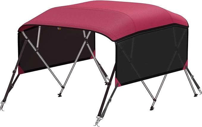 KAKIT 3 4 Bow Bimini Tops with Mesh Sidewalls Support Poles for Boats Marine Grade Canvas Top Includes 2 Straps Storage Boot 1 Inch Aluminum Frame Size 4 Bow 8'L x 54" H x 91"-96" W