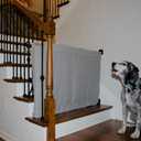 The Stair Barrier First Fabric Wall to Banister Baby Gate for Stairs 43”–52” Wide x 32” Tall – Dog Gate for Stairs, for Top or Bottom Staircase, Machine-Washable, Climb Proof, Designed in USA – Grey