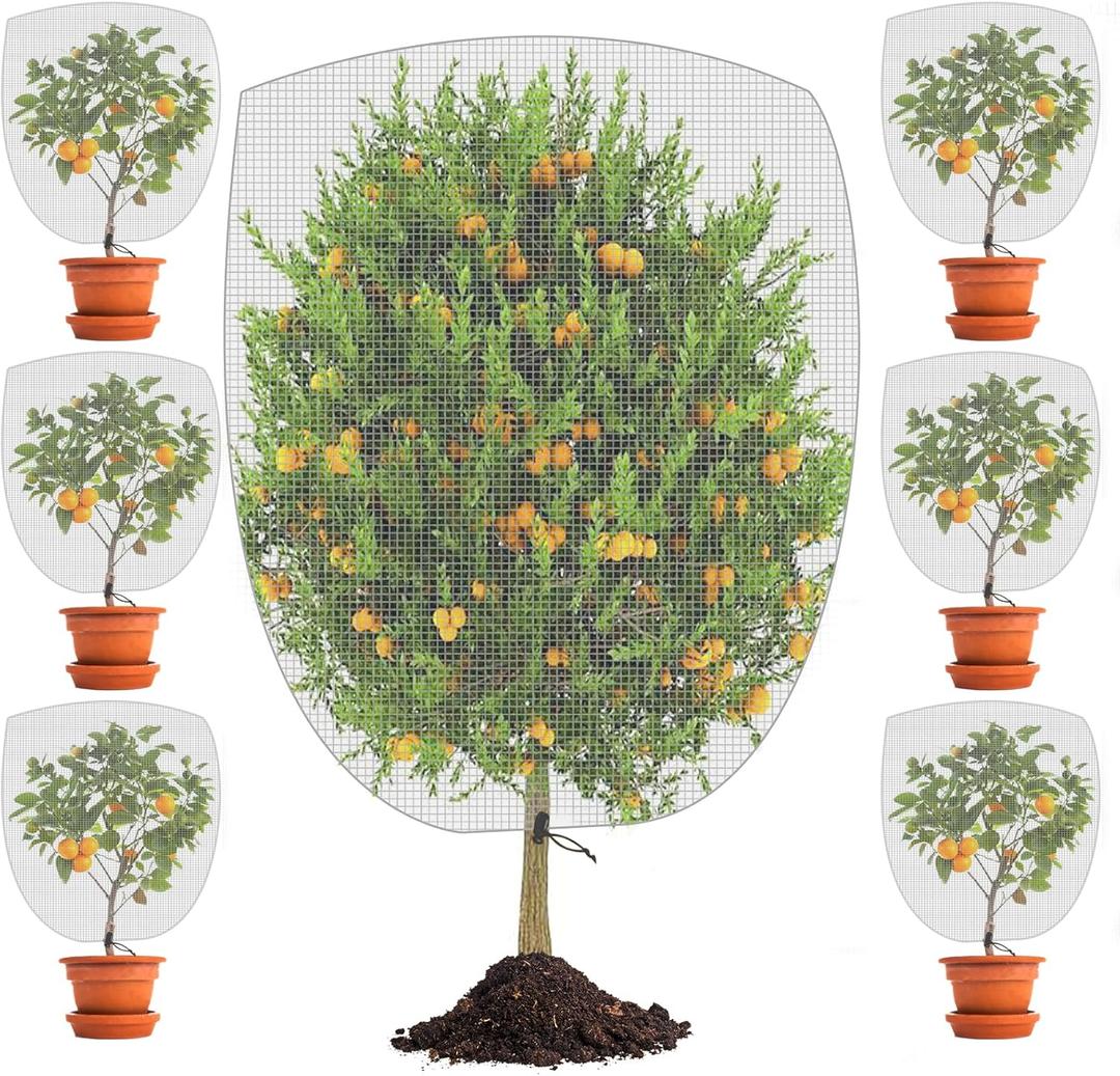 6-Pack 3.3ft x 2.3ft Drawstring Fruit Protection Bags and Garden Netting Covers, Ideal for Tomato Barrier, Vegetable and Flower Plants