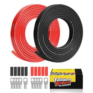 6 AWG Battery Cable, 10 Feet Black + 10Feet Red Flexible 6 Gauge Wire with 5pcs of 5/16" & 5pcs 3/8" Tinned Copper Lugs Terminal Welding Cable + Heat Shrink Tubing for Auto Solar Marine RV