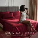 MR&HM Satin Bed Sheets, King Size Sheets Set, 4 Pcs Silky Bedding Set with 15 Inches Deep Pocket for Mattress (King, Burgundy)