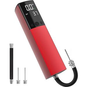 Pumteck Electric Ball Pump, Smart Air Pump Portable Fast Ball Inflation with Precise Pressure Gauge and Digital LCD Display for Football Basketball Volleyball Football (2 Pin and 1 Spout) (Red)