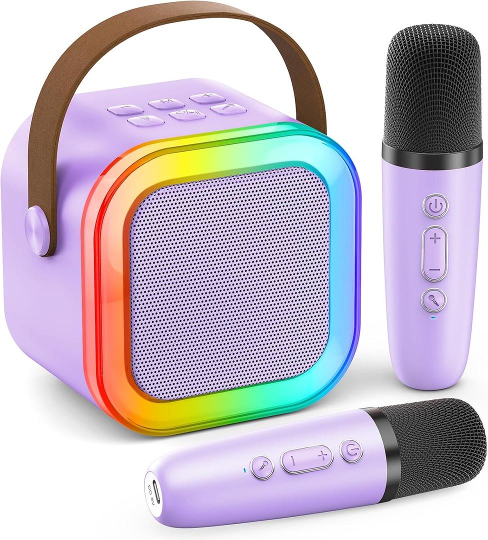 Mini Karaoke Machine for Kids Adults, Portable Bluetooth Speaker with 2 Wireless Karaoke Mics Player,2026 TOP Birthday Gifts Toys for Girls 3,4, 5, 6, 7, 8+ Years Old Toddler(Light Purple)