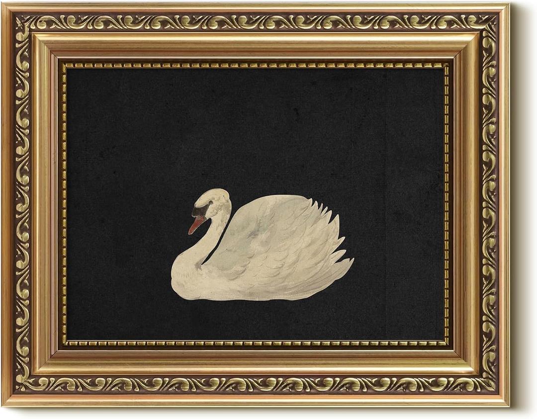 VIYYIEA Gold Framed Wall Art, Grace Swan Canvas Print Home Decor Vintage Art Painting Picture Bathroom Wall Decor, Animals Artwork for Living Room Bedroom Kitchen Office - 10L x 8W (Zwaan)