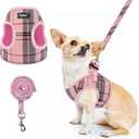 PUPTECK Soft Mesh Dog Harness and Leash Set Step-in Plaid Puppy Padded No Pull Vest Harness for XS Small Medium Sized Dogs Cats Outdoor Walking, Pink S