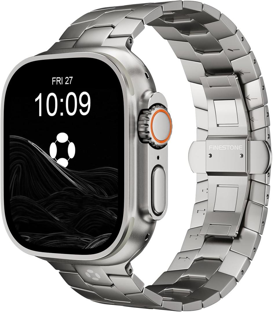FiNESTONE AGIS02 Titanium Band for Apple Watch Ultra 3/2/1 Band 49mm & Series 11/10 46mm, Premium Adjustable Ultra Watch Band for Men with Butterfly Clasp, Durable and Lightweight iWatch Metal Strap