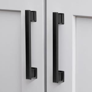 20 Pack Square Matte Black Cabinet Pulls, 7 Inch(178mm) Hole Centers Kitchen Cabinet Handles Drawer Pulls Kitchen Hardware for Cabinets,Cupboard Closet Bathroom Dresser, Solid Zinc Alloy