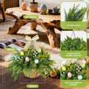 Set of 2 Easter Artificial Hanging Plant Flower Baskets, Fake Planter Hanging with 24 Pcs Cypress Leaves, Faux Ferns with Easter Eggs & Berries for Outdoor Spring Decor Porch, Garden, Patio