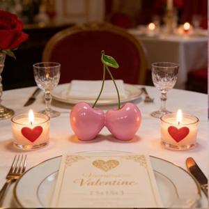 Cynkeyee Valentine Cherry Statue Figurine - 6 Inch Unique Resin Pink Cherry Sculpture for Aesthetic Room Decor Wedding Centerpiece Retro Bar Cart Romantic Gift for Wife Lovers Couples