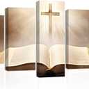 CXHOSTENT Jesus Canvas Wall Art 5 Piece Holy Bible and Cross Pictures Prints God Poster Christian Spiritual Paintings for Office Prayer Room Decor (Jesus-1, 16"x24"x2, 16"x32"x2, 16"x40"x1)