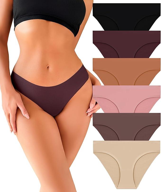 Seamless Underwear for Women Soft No Show Panties Sexy High Cut Invisible Hipster Silky Cheeky Ladies Bikini 5 Pack, S