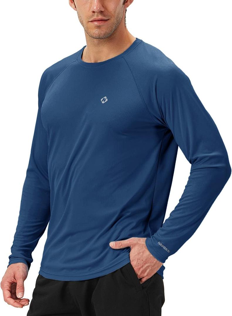 NAVISKIN Men's Rash Guard Shirts UPF 50+ Sun Protection Long Sleeve Shirts Quick Dry Lightweight (Large, Indigo Blue)