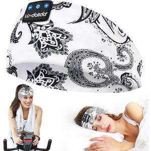 LC-dolida Sleep Headphones Bluetooth Wireless Headphones with Thin HD Stereo Speakers Perfect for Side Sleepers, Sport, Yoga, Travel (Boho White)
