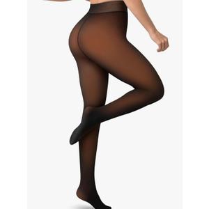 Women’s Fleece-Lined Tights - Ultra-Warm Fake Sheer Look Pantyhose Thick Leggings for Winter Black M-L