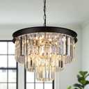 A AXILIXI Black Crystal Chandeliers Modern Round Chandeliers 20" Dimmable 9 Lights Ceiling Pendant Light Fixtures 3 Tiers Luxury Raindrop for Living Room Dining Room Bedroom Foyer