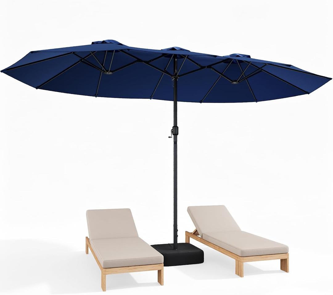 15FT Patio Umbrella with Heavy-Duty Base, Rectangle Umbrella Outdoor Patio with Crank, Large Outdoor Umbrella for Deck, Pool, Garden, Table, Lawn, Backyard