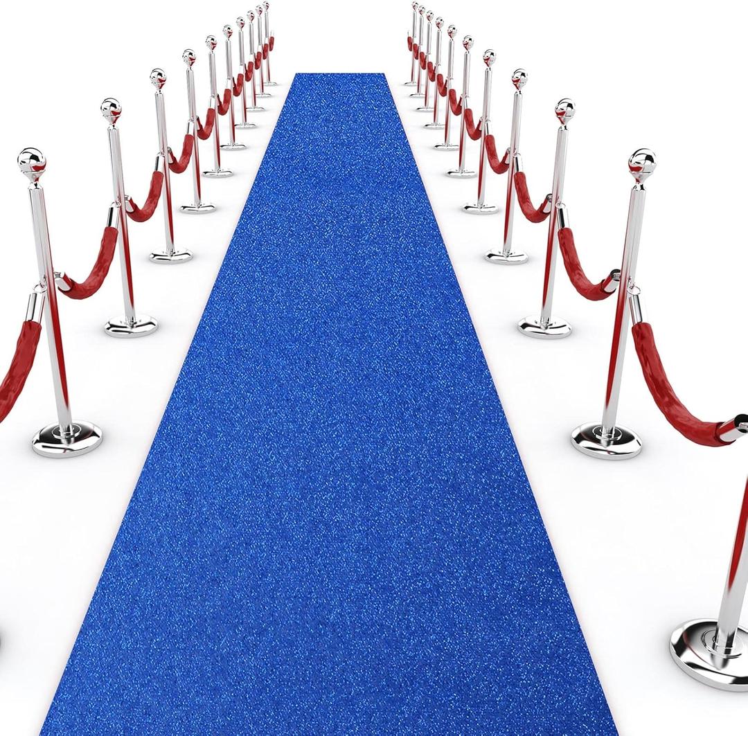 Shihanee Sequin Aisle Runner for Wedding Glitter Rug with Carpet Tape Sparkly Prom Outdoor Floor Birthday Carpet Runner for Ceremony Event Graduation Party(2 x 15 ft,Blue)