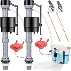 Teviora Universal Toilet Flusher Replacement Kit, Water-Saving & Height Adjustable Fill Valve, 2-Inch Flapper, Toilet Handle Lever, Quiet & Anti-Siphon Toilet Repair Kit Inside Tank (Red, 2-Pack)