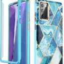 Designed for Samsung Galaxy Series [Military Grade Shockproof] Marble Full Body Protective Phone Case (Blue, Galaxy Note 20)