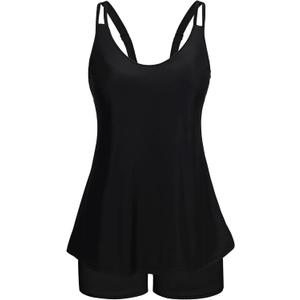 Arolina Tankini Swimsuits for Women Tummy Control Two Piece Bathing Suits Flowy Swim Tops with Boy Shorts (22 Plus, Black)