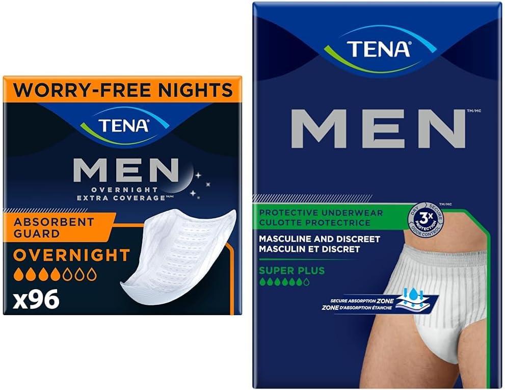 TENA Incontinence Guard Men 96 Count & Underwear Men X-Large 56 Count Absorbency Protection