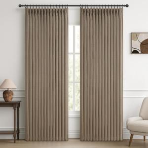 Extra Wide 70 Inch Natural Linen Blackout Bedroom Curtains 90 Inches Long 2 Panels Set, Memory Trained Pinch Pleated Thermal Curtain Room Darkening Soundproof Farmhouse Dual Layer Windows Drapes Burg, Linen, 70"W x 90"L (Pack of 2)