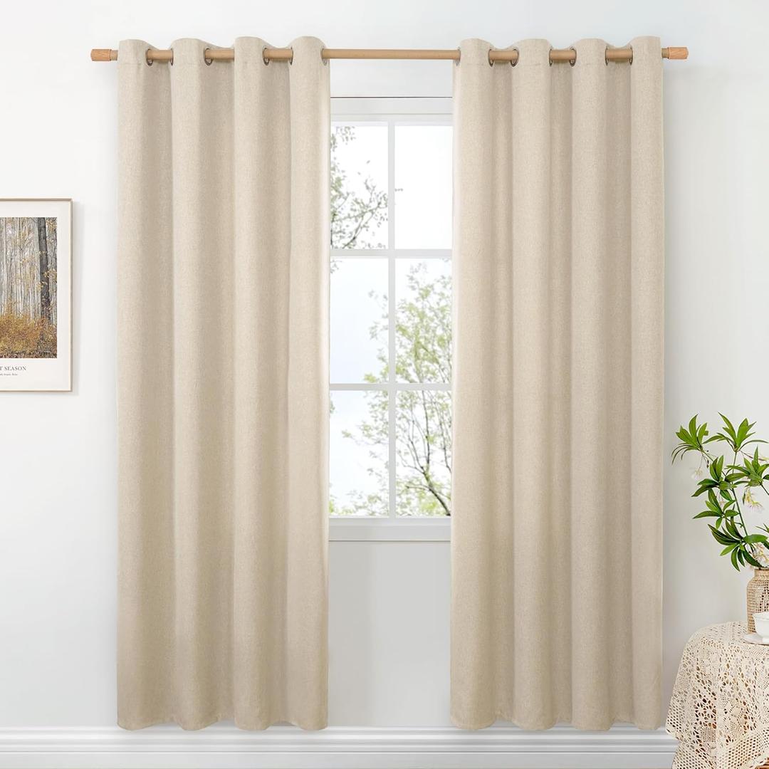 BGment Oatmeal Linen Curtains for Living Room 78 Inch Length 2 Panels Set, Country Rustic Window Drapes Textured Light Filtering for Bedroom Laundry Privacy, Each 52 Inch Wide
