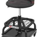 Rolling Shop Stool with Wheels, Garage Work Mechanic Stool with Backrest, Roller Mechanic Chair, Adjustable Height, 360 Swivel, Tool Tray Storage, 330 LBS Capacity, Heavy Duty, Black