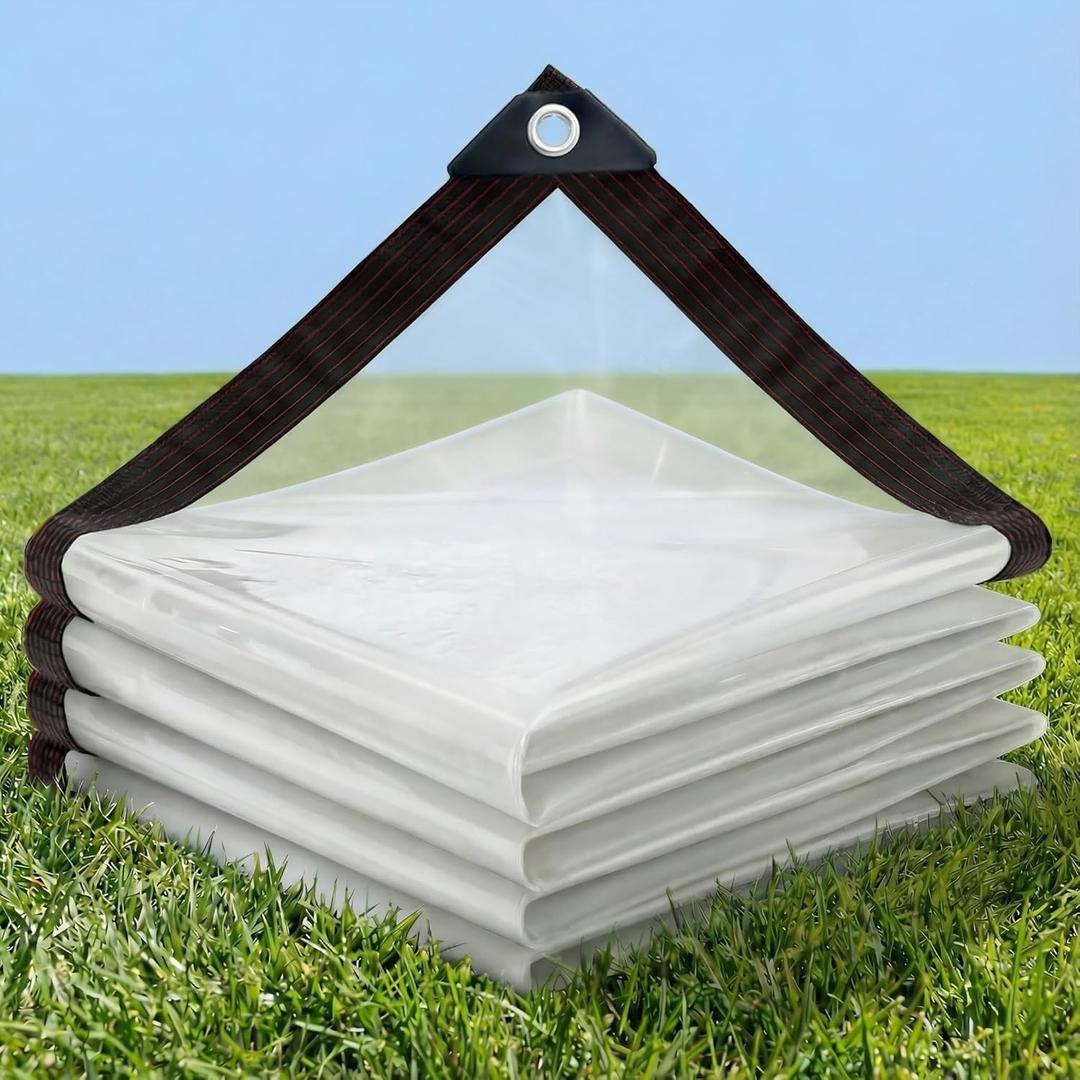 Clear Tarp 8x12ft Heavy Duty 8 Mil Vinyl Waterproof, UV & Tear Resistant with Rust-Proof Grommets for Chicken Coop, Greenhouse, Patio & Porch Enclosure