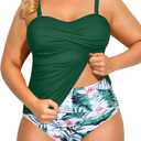 Yonique Blouson Tankini Swimsuits for Women Loose Fit Floral Printed Modest Two Piece Bathing Suits XXL