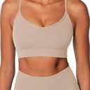 Sunzel Sports Bra for Women, Criss-Cross Open Back Adjustable Strappy Bras, Workout Gym Padded Yoga Bra with Removable Pads Beige Medium