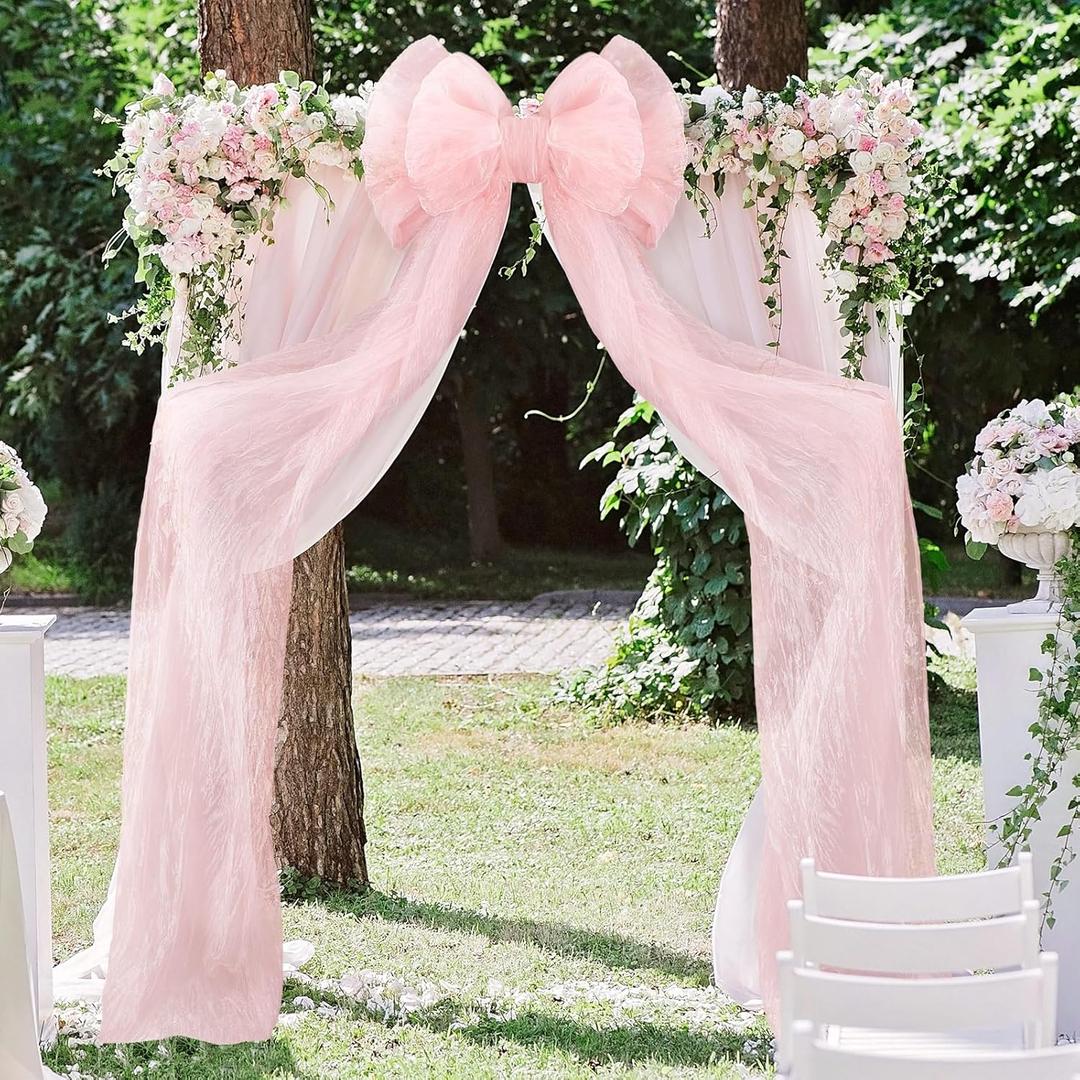 Wavwavw Giant Bow Decor Oversized Big Bows Decoration for Room Wall Backdrop 75x18 Inch Ribbon Tie for Wedding Valentines Day Birthday Party Baby Shower Supplies(Pink,Tulle)