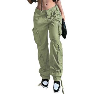 Viatabuna Women's High Rise Straight Leg Y2K Streetwear Cargo Pants Baggy Boyfriend Pants with Pocket (Light Green) S
