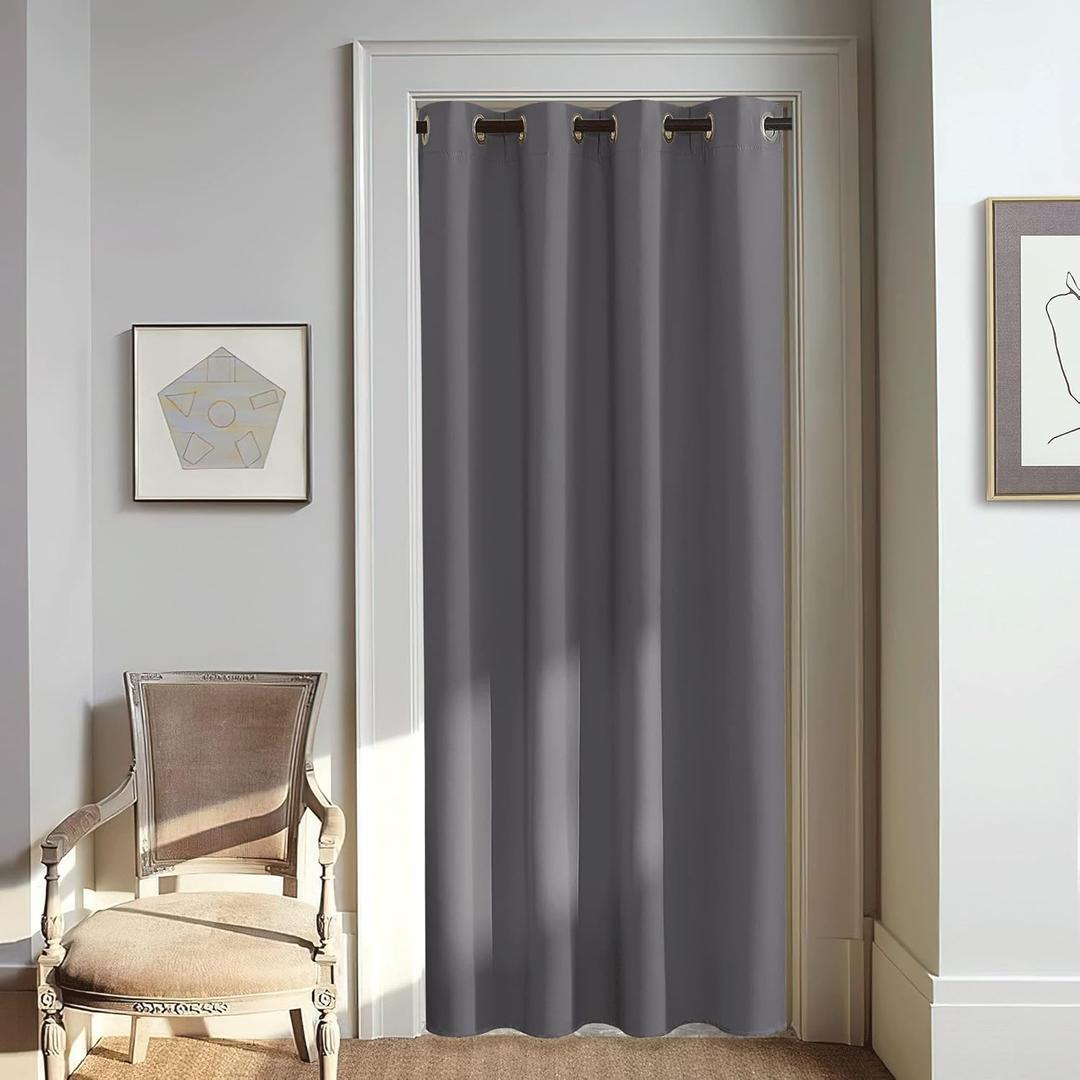 NICETOWN Blackout Doorway Curtain 80 inch Length - Grommet Room Darkening Thermal Insulated Soundproof Window Treatments for Bedroom/Closet (1 Panel, 46 x 80 Inch, Grey)