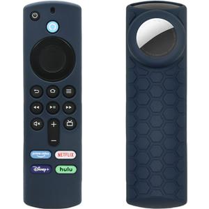 Compatible Alexa 3rd Gen Remote Cover with Holder for Tracker, 2 in 1 Silicone Protective Sleeve for Tag Holder and TV 3rd GenRemote Control,Dark Blue