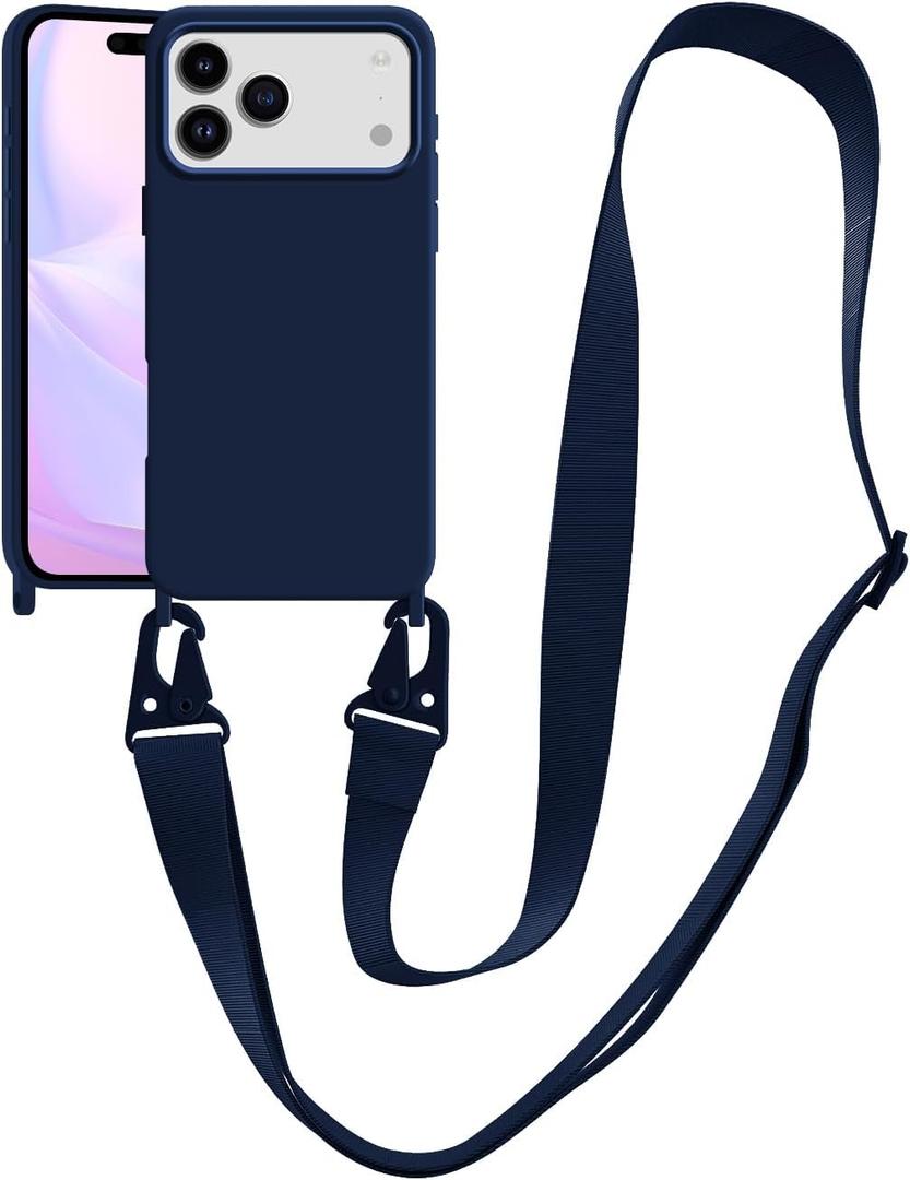 Compatible with iPhone 17 Pro Max Case with Lanyard Crossbody iPhone Case with Strap Adjustable Shockproof Drop Protection Silicone Phone Cover for iPhone 17 Pro Max 6.9 inch Navy Blue