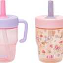 Zak Designs Capri Toddler Tumbler For Travel or At Home, 10oz 2-Pack Durable Plastic Sippy Cups With Handle and Leak-Proof Design are Perfect For Kids (Springtime, Pink)