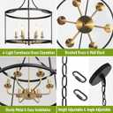 6-Light Black and Gold Drum Chandelier, 21" Brushed Brass Modern Farmhouse Pendant Lighting Fixture for Kitchen Island, Dining & Living Room