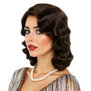 MEDISIFA Long Brown 1920s Wig for Women Gatsby roaring 20s Finger Wave Party Synthetic Full Vintage Wigs for Womens Lady Cosplay Costume Fancy Dress 1920 Flapper Wig