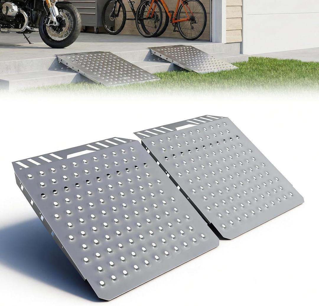 Shed Ramp 29" L x 24" W, Heavy-Duty Shed Ramp for Riding Mower,Garage, Doorway Lawn, Tractor, Wheelchairs, Golf Cart(Silver Spray Paint, 2pcs)