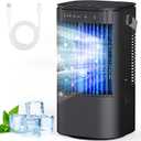 Portable Air Conditioners, 4-in-1 Mini Air Conditioner, Small Air Conditioner with 1000ml Water Tank, 3 Speeds, Adjustable Wind Direction, 7 Color Lights, Suitable for Offices, Bedrooms, Camping