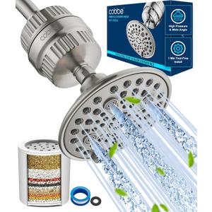 Cobbe 6-Setting High Pressure Filtered Shower Head Combo, Detachable Rain Shower Head with 20 Stage Shower Head Filter for Hard Water - Remove Chlorine and Harmful Substances, Brushed Nickel