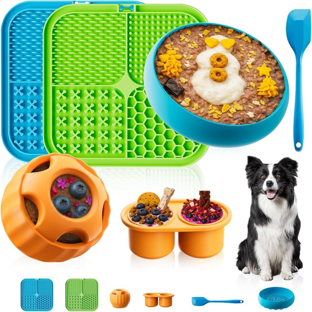 KILIN Dog Enrichment Toys 6 Pack  Dog Toys to Keep Them Busy, Lick Mat, Ball & Bowl with Peanut Butter, Frozen Treat Puzzle Dispenser for Anxiety Relief, Reduce Boredom, Perfect for Bathing Grooming